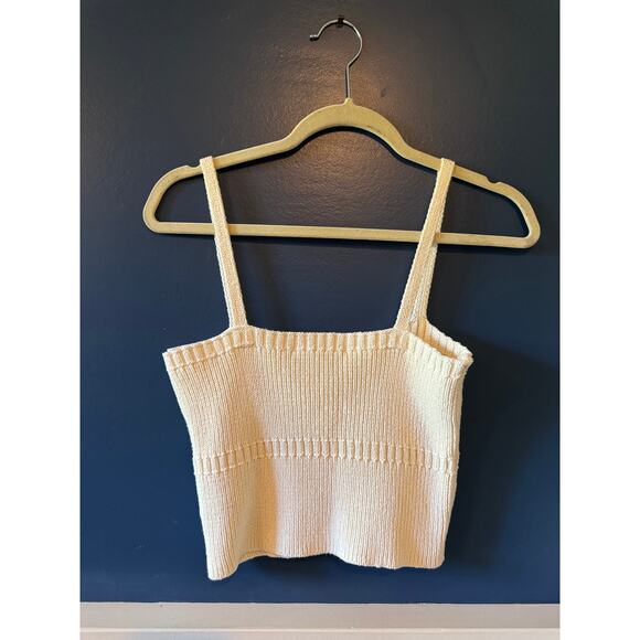 NWT Zara | Cotton Blend Square Neck Ivory Cropped Knit Top | Size L - Picture 3 of 7